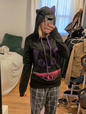 Hot Topic Black Hoodie with Purple Drawstring Emo Maternity